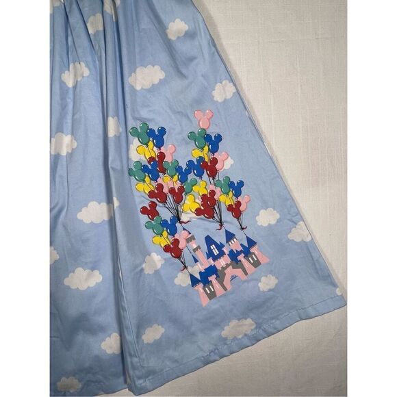 Disney Blue White Mickey Up Balloon Cloud Castle High Waisted Swing Skirt Large - Picture 3 of 11